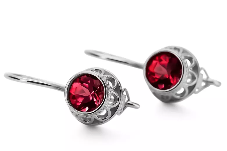 Sterling silver 925 Ruby Earrings Vintage Jewlery vec117s